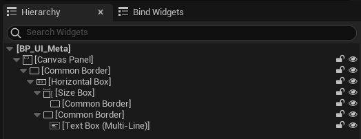 Unreal hierarchy of the meta UI widget